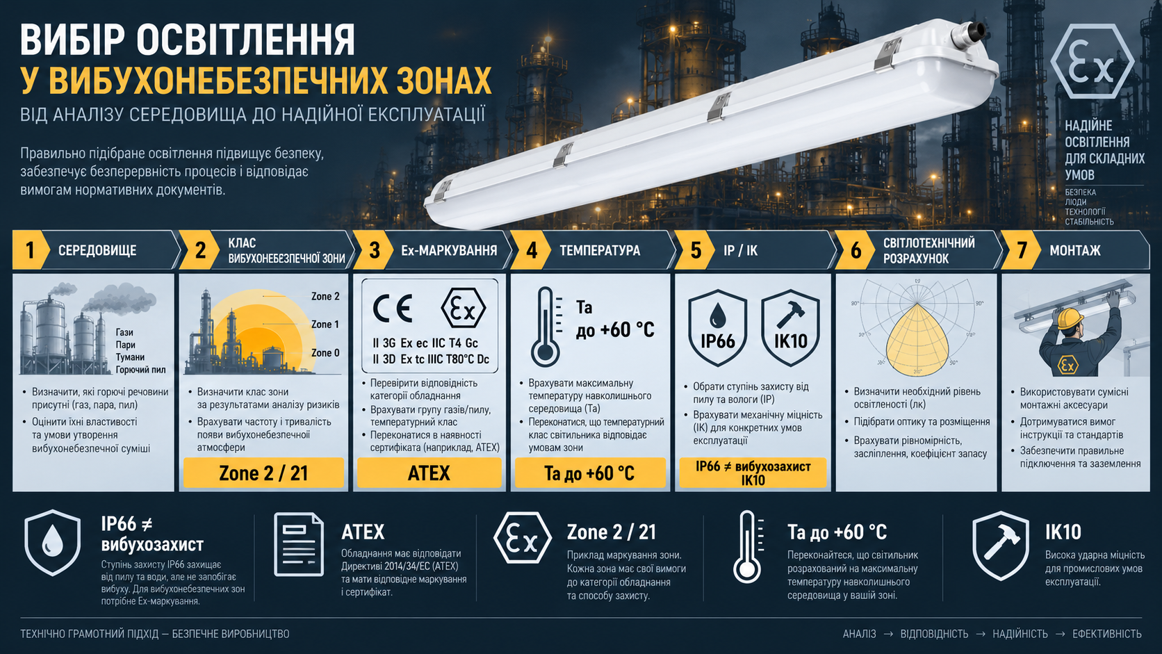 Сім кроків вибору освітлення у вибухонебезпечних зонах
